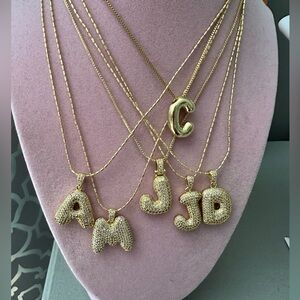 New gold plated crystal bubble initial necklace